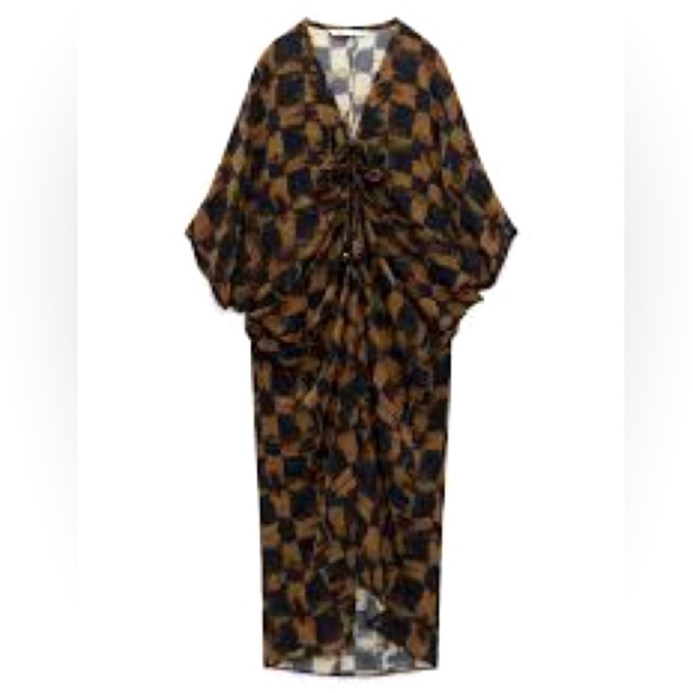 ZARA Viscose Tunic Dress Adjustable Ruched Front Size M-L Limited Edition - Picture 3 of 8